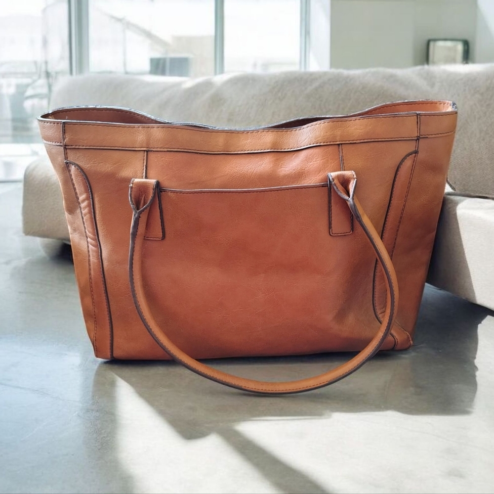 👜 Vintage Merona Cognac Vegan Leather Tote Bag